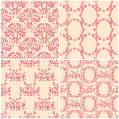 Çiçek desenleri. Dizi sorunsuz arka plan bej ve kırmızı. Vektör çizim