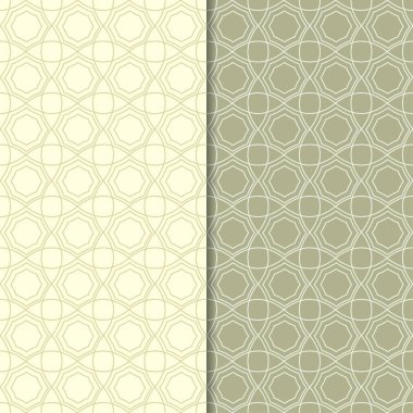 Zeytin yeşili geometrik süsler. Web, Tekstil ve duvar kağıtları için dikişsiz desen seti