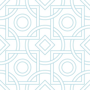 Beyaz ve mavi geometrik süsleme. Web, Tekstil ve duvar kağıtları için seamless modeli