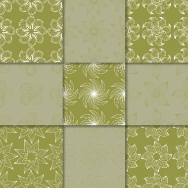 Zeytin Yeşil çiçekli süsler. Kağıt için dikişsiz desen koleksiyonu Tekstil