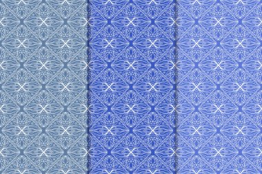 Mavi geometrik süsler. Web, Tekstil ve duvar kağıtları için dikey Dikişsiz desen seti