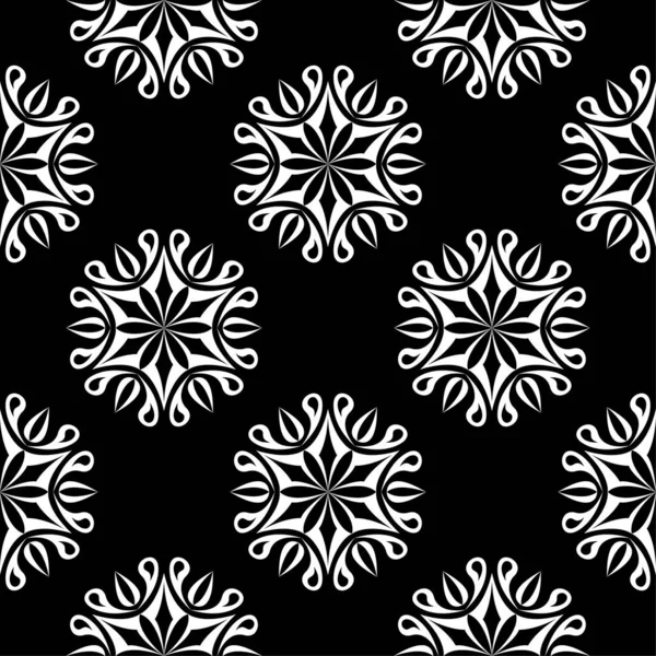 Witte Bloemen Ornament Zwarte Achtergrond Naadloze Patroon Voor Textiel Wallpapers — Stockvector