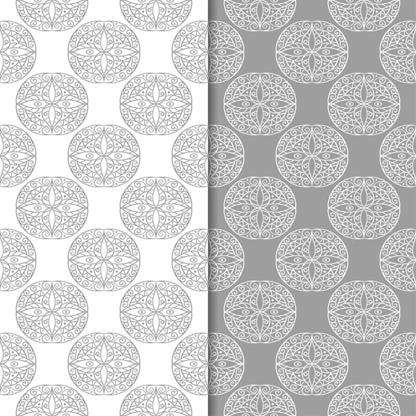 Gri ve beyaz geometrik süsler. Web, Tekstil ve duvar kağıtları için dikişsiz desen seti