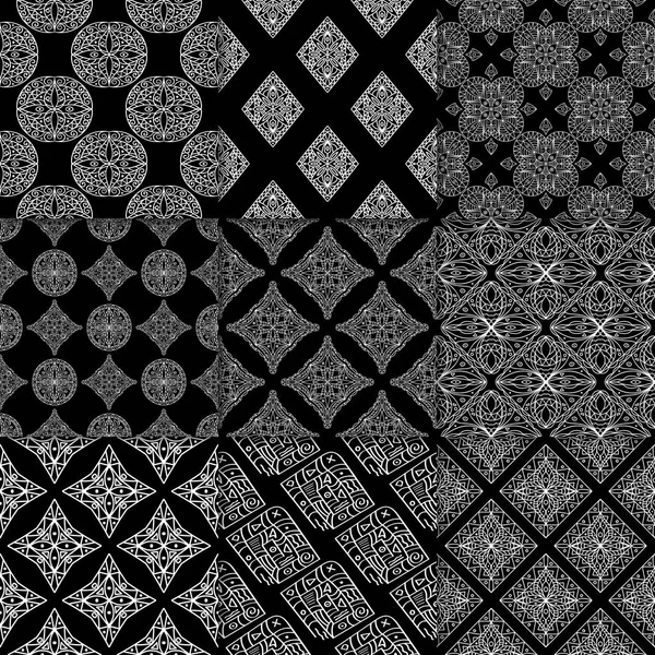 Черно Белые Геометрические Орнаменты Коллекция Классических Бесшовных Шаблонов Веб Текстиля — стоковый вектор