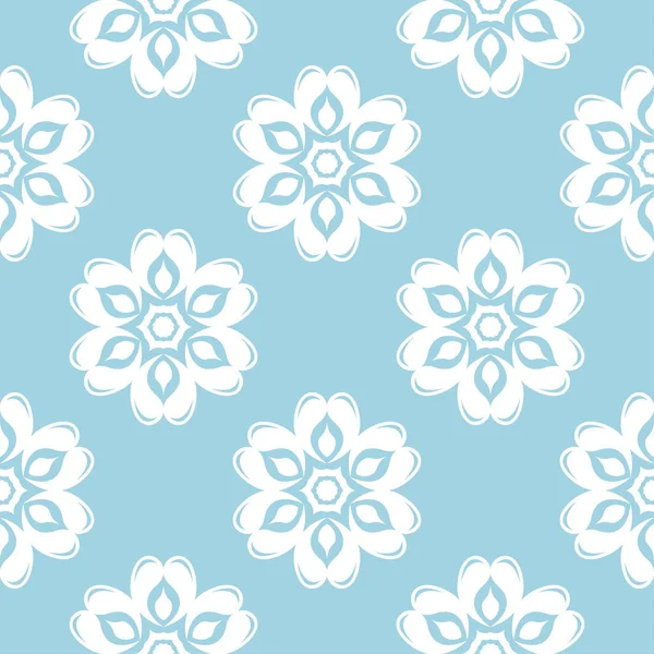 Ornement Floral Blanc Sur Fond Bleu Modèle Sans Couture Pour — Image vectorielle