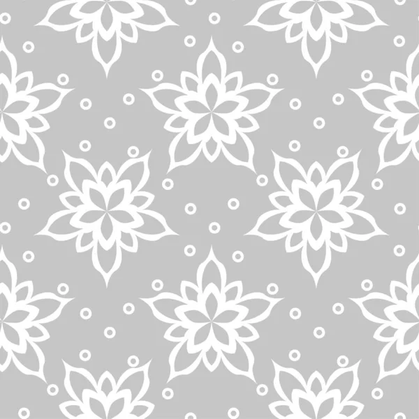 灰色和白色的花卉装饰品 纺织品和墙纸无缝图案 — 图库矢量图片