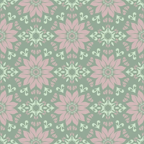 Olivgrün Florales Nahtloses Muster Mit Blassrosa Elementen Hintergrund Mit Blumenmustern — Stockvektor