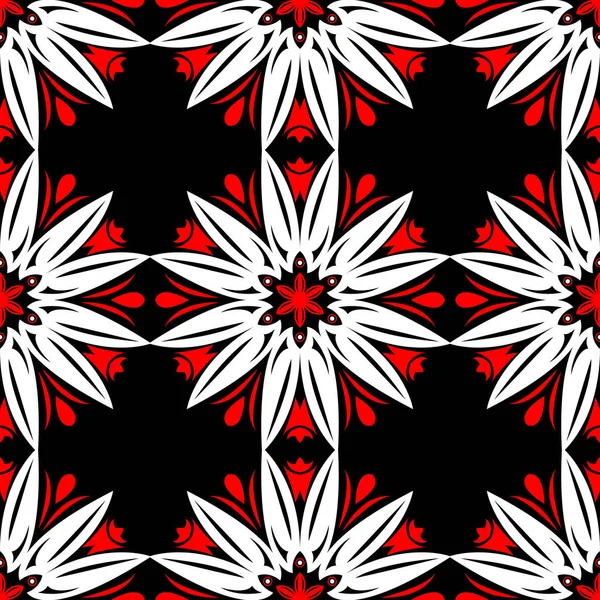 Бесшовный Рисунок Цветочными Элементами Черно Красный Белый Фон Обоев Текстиля — стоковый вектор