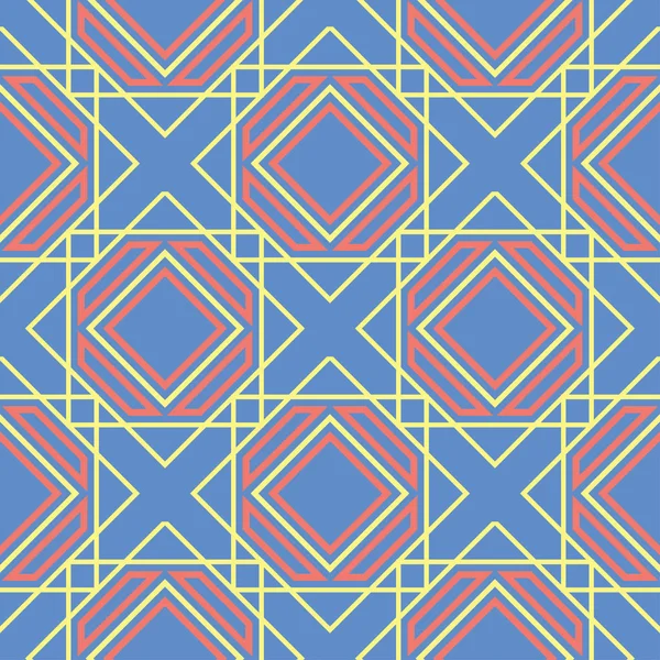 Geometrisches Nahtloses Muster Blauer Hintergrund Mit Rotem Und Gelbem Design — Stockvektor