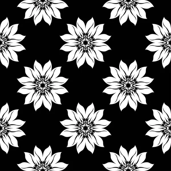 Siyah arka plan üzerine beyaz çiçek süsleme. Tekstil ve duvar kağıtları için seamless modeli