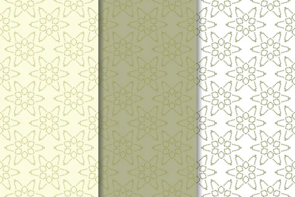 Arrière Plans Floraux Vert Olive Blanc Ensemble Motifs Sans Couture — Image vectorielle