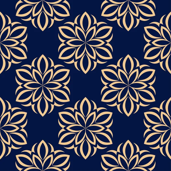 Golden Flowers Blue Background Seamless Pattern Textile Wallpapers — Stock Vector