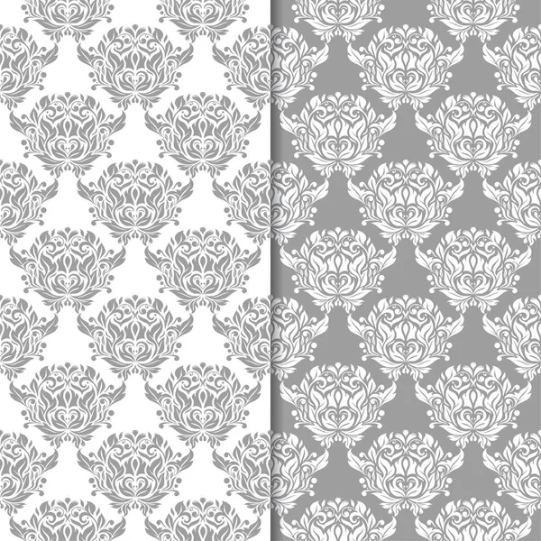 Fonds Floraux Blancs Gris Ensemble Motifs Sans Couture Pour Textiles — Image vectorielle