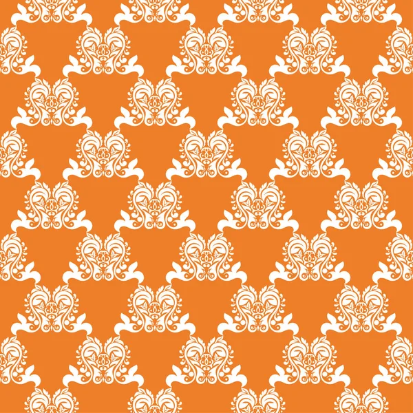 オレンジ色の背景に白い花の飾り テキスタイルや壁紙のためのシームレスなパターン — ストックベクタ