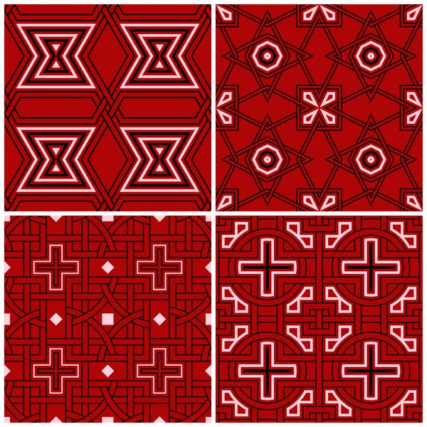 Fondos Sin Costura Rojos Con Patrones Geométricos Blanco Negro Para — Archivo Imágenes Vectoriales