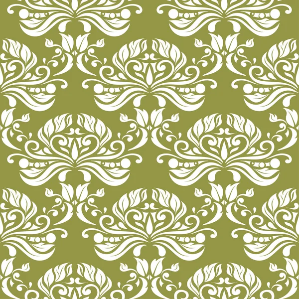 Witte Bloemen Ornament Olijfgroen Achtergrond Naadloze Patroon Voor Textiel Wallpapers — Stockvector