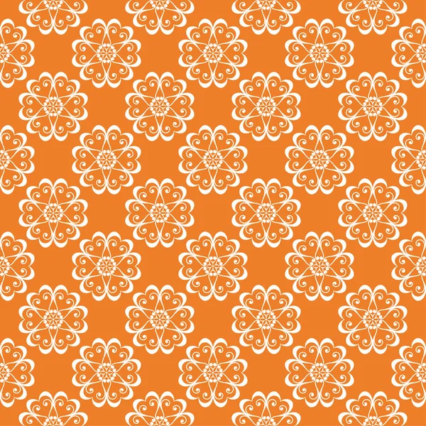 Disegno Floreale Bianco Sfondo Arancione Modello Senza Cuciture Tessuti Sfondi — Vettoriale Stock