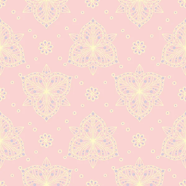 Floral Pale Pink Seamless Background Floral Pattern Light Blue Yellow — Stock Vector