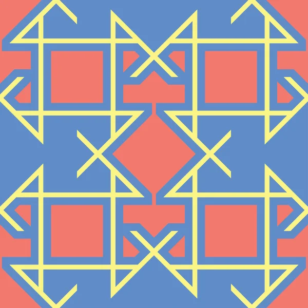 Geometriska Sömlösa Mönster Blå Bakgrund Med Röda Och Gula Design — Stock vektor