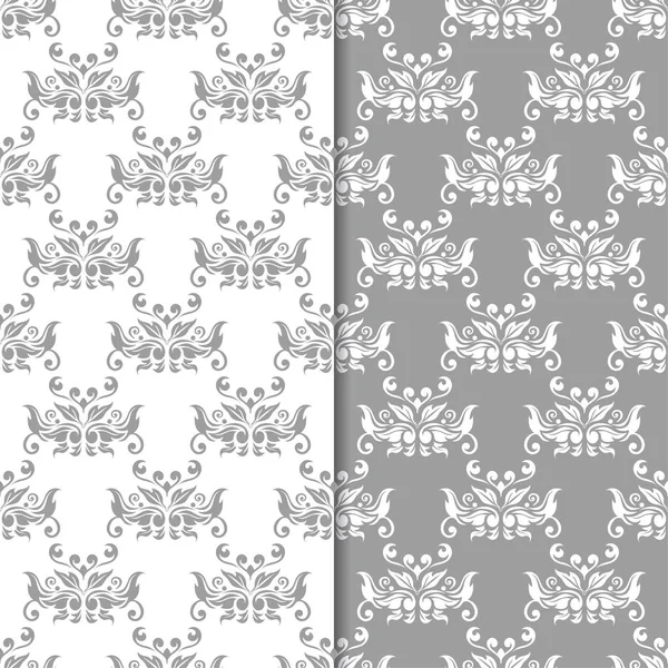 Fonds Floraux Blancs Gris Ensemble Motifs Sans Couture Pour Textiles — Image vectorielle