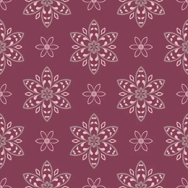 花卉无缝图案 紫色红色背景与花设计元素为墙纸 纺织品和织品 — 图库矢量图片