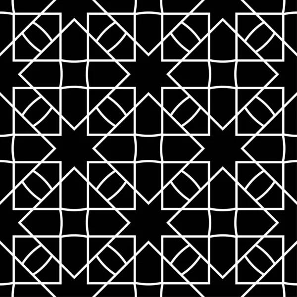 黒と白の幾何学的な白黒の飾り Web テキスタイルや壁紙のためのシームレスなパターン — ストックベクタ