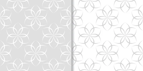 Licht Grijze Witte Bloemen Ornamenten Set Van Naadloze Patronen Voor — Stockvector