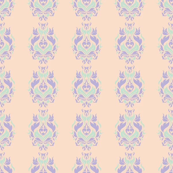 Бежевый Цветочный Бесшовный Узор Фиолетовым Синим Дизайном Обоев Текстиля Тканей — стоковый вектор