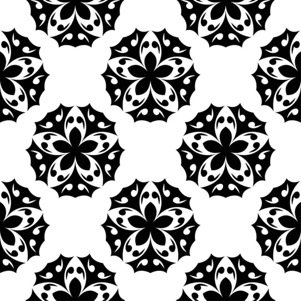 Ornamento Floreale Nero Sfondo Bianco Modello Senza Cuciture Tessuti Sfondi — Vettoriale Stock