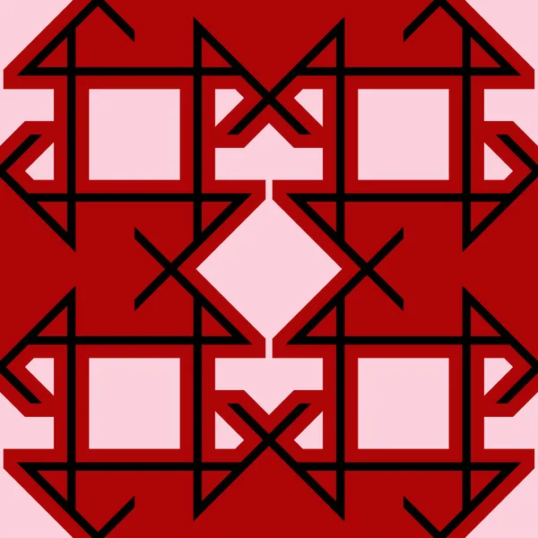 Zwart Wit Geometrische Naadloze Patroon Rode Achtergrond Ontwerp Voor Behang — Stockvector