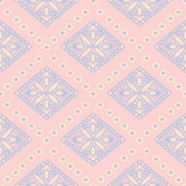 Геометричний Рожевий Безшовний Візерунок Синіми Бежевими Елементами Шпалер Текстилю Тканин — стоковий вектор