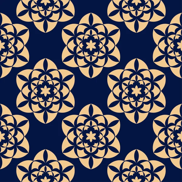 金色的花朵在蓝色的背景 纺织品和墙纸无缝图案 — 图库矢量图片