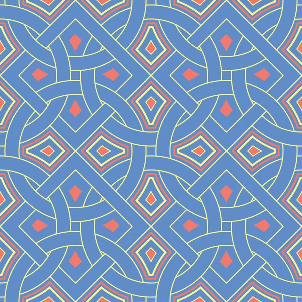 Синий Геометрический Бесшовный Фон Яркий Разноцветный Дизайн Красным Желтым Узором — стоковый вектор