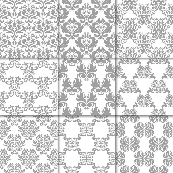 Szürke Fehér Virág Dísz Gyűjtemény Semleges Zökkenőmentes Mintákat Papír Textil — Stock Vector
