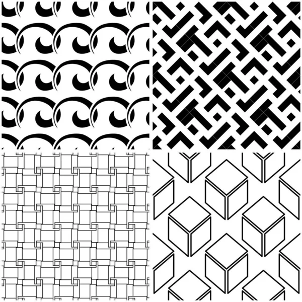 Patrones Geométricos Set Fondos Monocromáticos Blanco Negro Sin Costuras Ilustración — Vector de stock