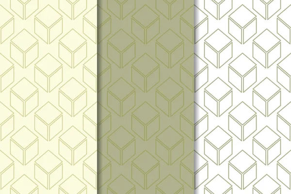 Ornamenti Geometrici Verde Oliva Bianco Set Modelli Verticali Senza Cuciture — Vettoriale Stock