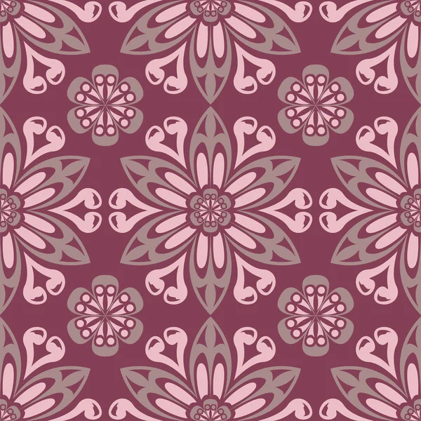 Patrón Sin Costura Floral Rojo Púrpura Fondo Con Elementos Diseño — Vector de stock
