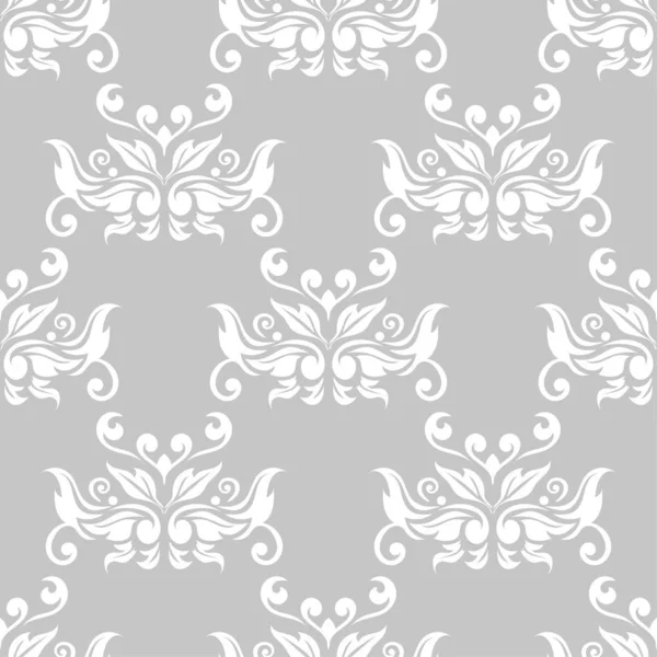 Белый Цветочный Орнамент Сером Фоне Бесшовный Узор Текстиля Обоев — стоковый вектор