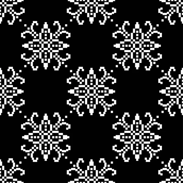 黒い背景に白い花 テキスタイルや壁紙の装飾的なシームレス パターン — ストックベクタ