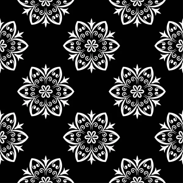 Zwart Wit Bloemen Sieraad Naadloze Patroon Voor Textiel Wallpapers — Stockvector