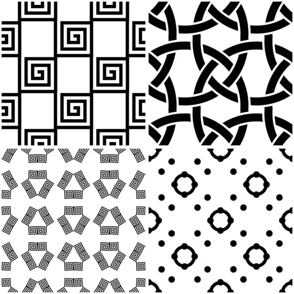 Patrones Geométricos Set Fondos Monocromáticos Blanco Negro Sin Costuras Ilustración — Vector de stock