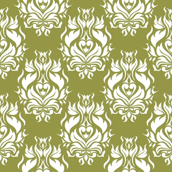 White Floral Design Olive Green Background Seamless Pattern Textile Wallpapers — Stock Vector