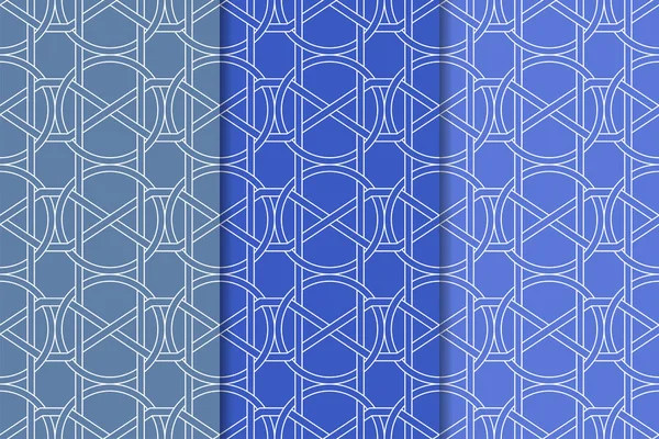 Adornos Geométricos Azules Conjunto Patrones Verticales Sin Costura Para Tela — Archivo Imágenes Vectoriales