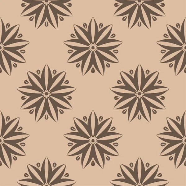 Ornement Floral Brun Sur Fond Beige Modèle Sans Couture Pour — Image vectorielle