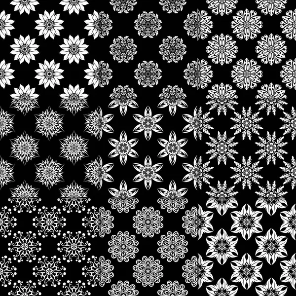 Adornos Florales Blanco Negro Colección Patrones Monocromáticos Sin Costura Para — Vector de stock