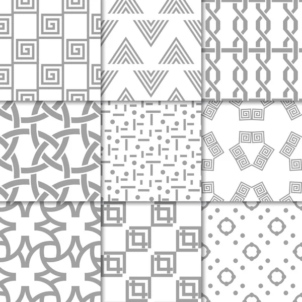 光の灰色の幾何学的な装飾品 Web テキスタイルや壁紙のため中立的なシームレス パターンのコレクション — ストックベクタ