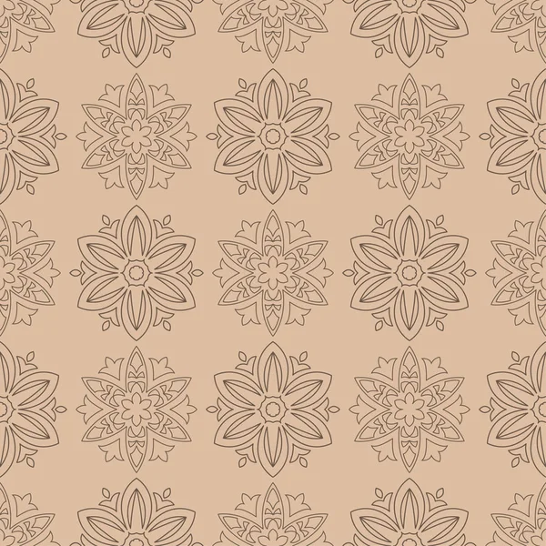 Ornement Floral Brun Sur Fond Beige Modèle Sans Couture Pour — Image vectorielle