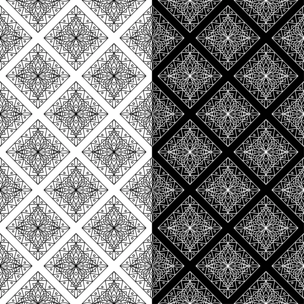 Black White Geometric Ornaments Set Seamless Patterns Web Textile Wallpapers — Stock Vector