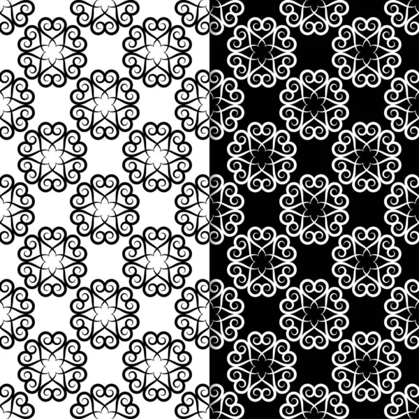 Черно Белый Цветочный Фон Набор Плавных Узоров Текстиля Обоев — стоковый вектор