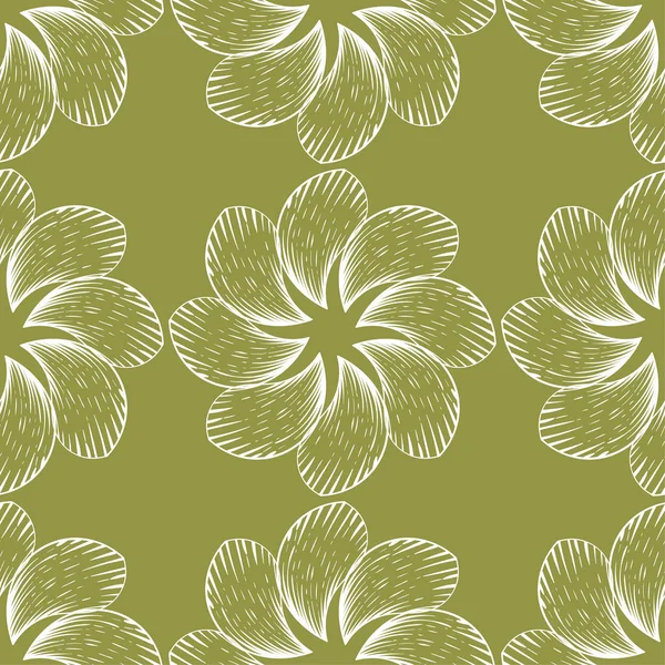 White Floral Ornament Olive Green Background Seamless Pattern Textile Wallpapers — Stock Vector